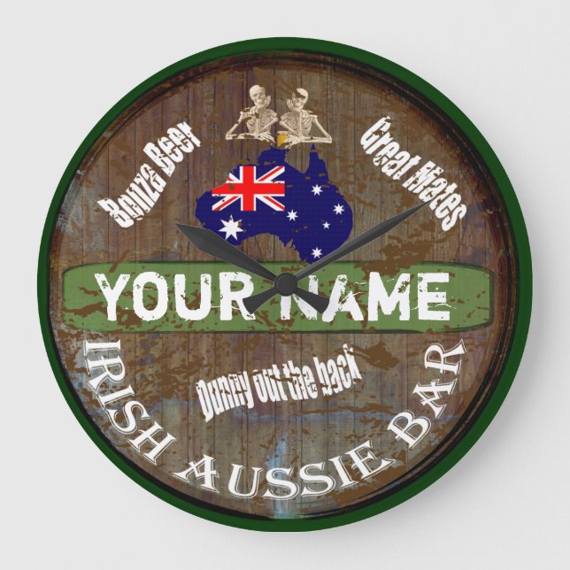 Personalised Irish Australian pub sign Large Clock (Front)
