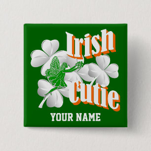 Personalised Irish cutie with fairy 15 Cm Square Badge