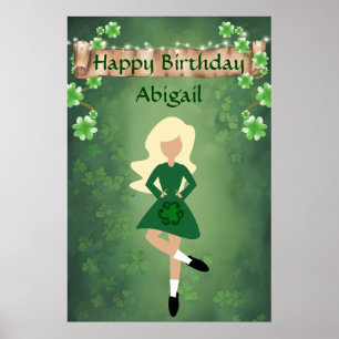 Personalised Irish Dance, Blon Hair Happy Birthday Poster