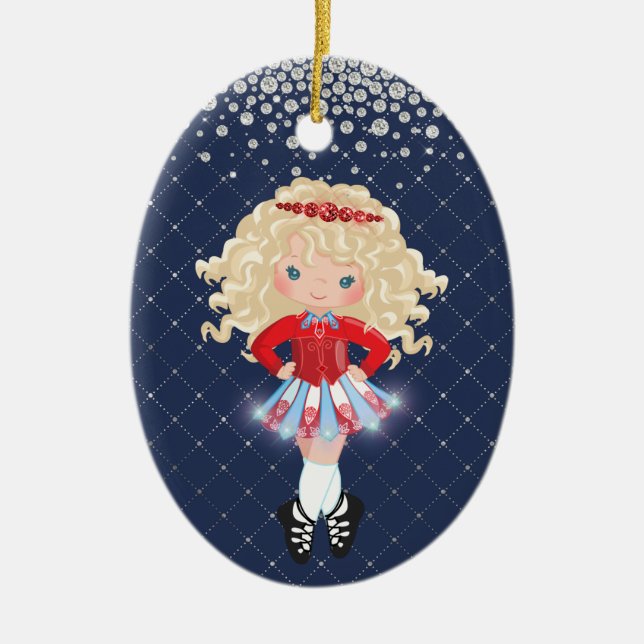 Personalised Irish Dance Blonde Girl Christmas  Ceramic Tree Decoration (Front)