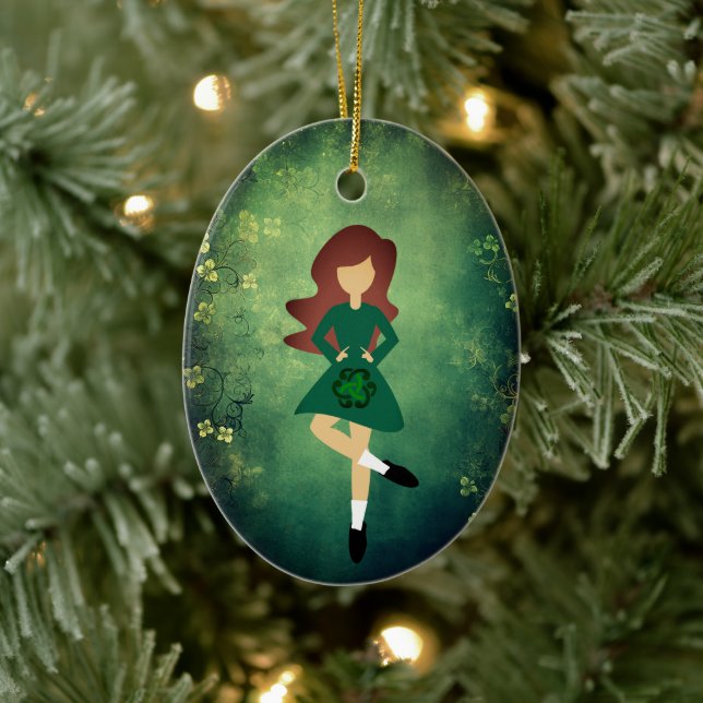 Personalised Irish Dance Brown Hair Christmas Ceramic Tree Decoration (Tree)