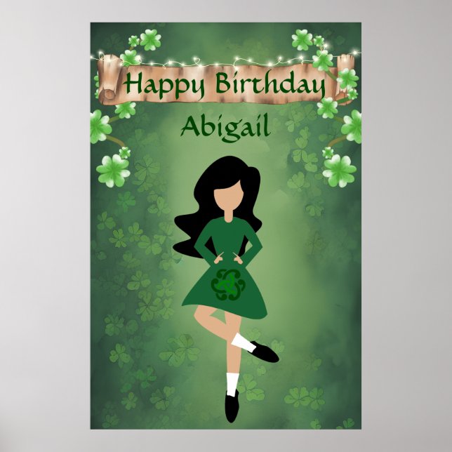 Personalised Irish Dance, Red Black Happy Birthday Poster (Front)
