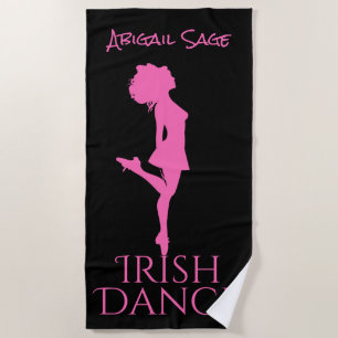 Personalised Irish Dancer Black and Pink Dance Beach Towel