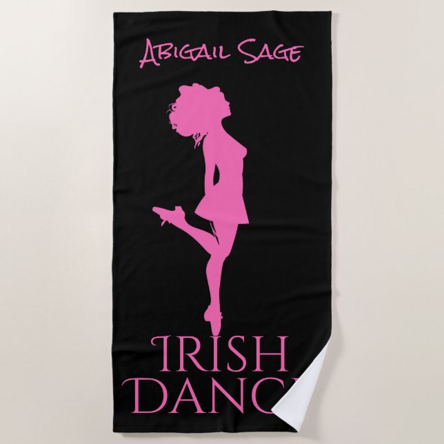 Personalised Irish Dancer Black and Pink Dance Beach Towel (Front)