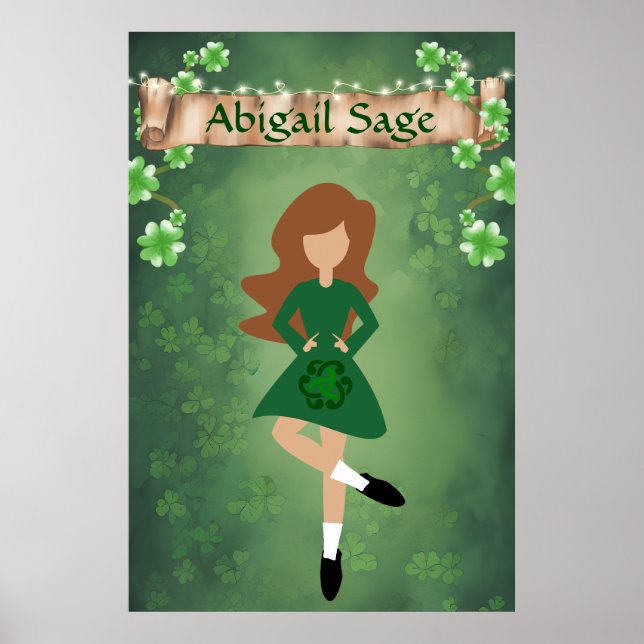 Personalised Irish Dancer with Brown Hair Dance Poster (Front)