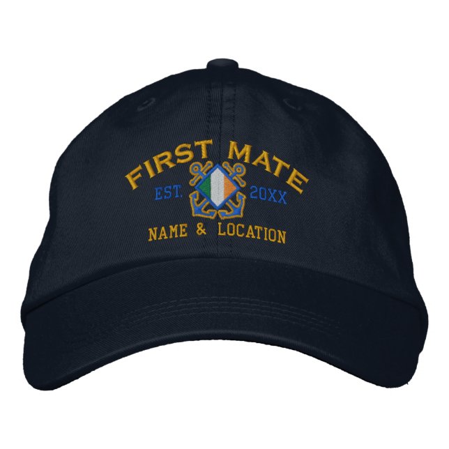 Personalised Irish First Mate Nautical Embroidery Embroidered Hat (Front)