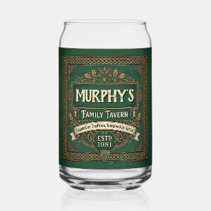 Personalised Irish Pub Family Tavern Vintage Green Can Glass