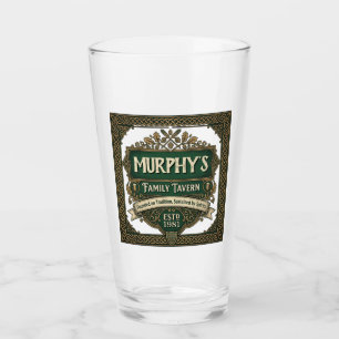 Personalised Irish Pub Family Tavern Vintage Green Glass