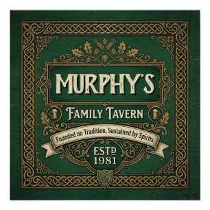 Personalised Irish Pub Family Tavern Vintage Green Poster