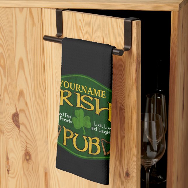 Personalised Irish Pub Sign Man Cave Bar Tea Towel (Thirds Fold)