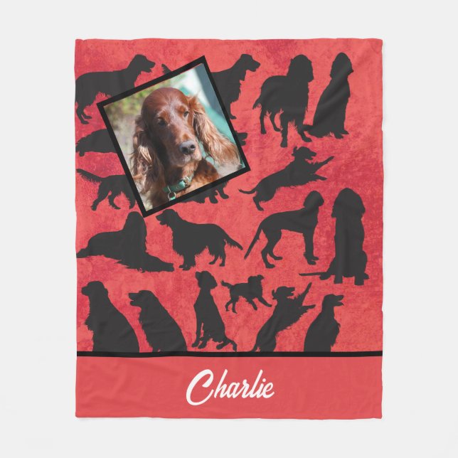 Personalised Irish Setter pattern Fleece Blanket (Front)