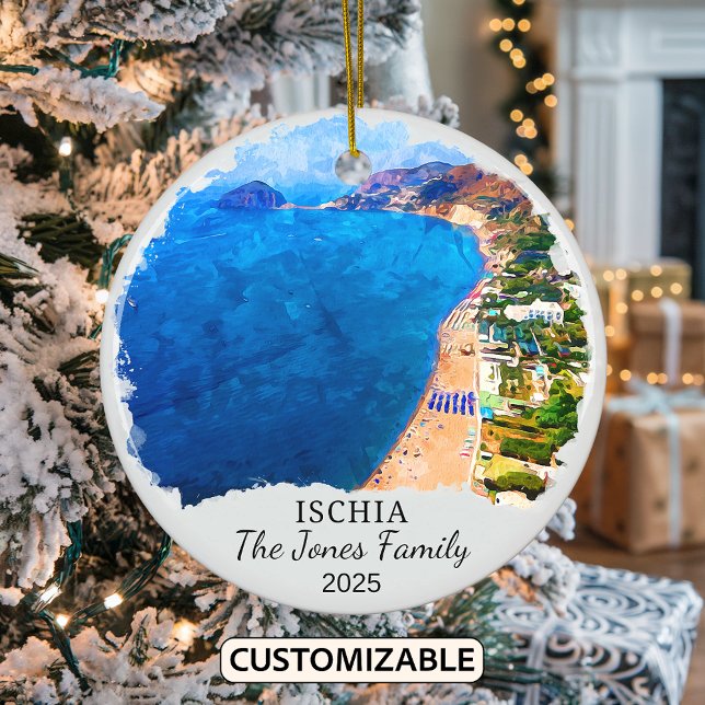 Personalised Ischia Ornament, Italy Gift Ceramic Tree Decoration (Creator Uploaded)