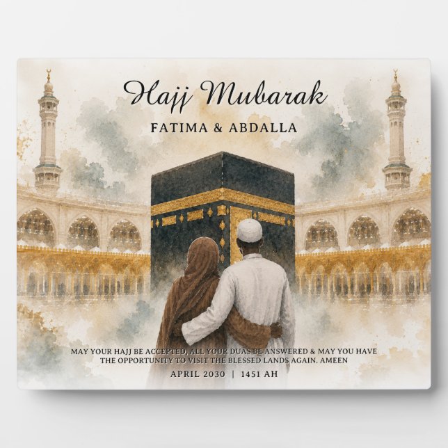 Personalised Islamic Couples Gift, Hajj Mubarak  Plaque (Front)