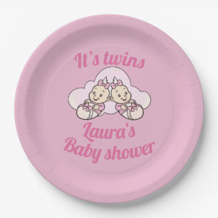 Personalised it’s twins baby shower party plates