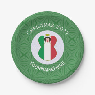 Personalised Italian Angel Christmas Flag  Paper Plate