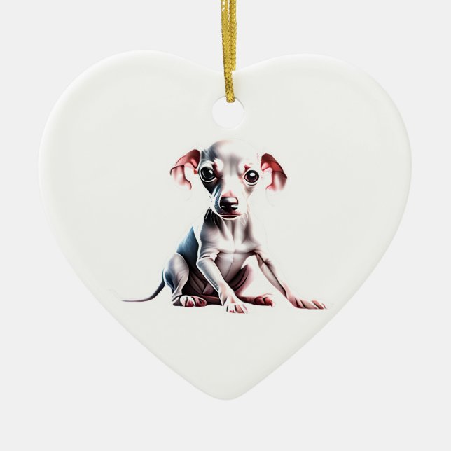Personalised Italian Greyhound Puppy Ceramic Tree Decoration (Front)