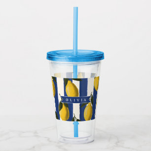 Personalised Italian Lemon Stripe Coastal Acrylic Tumbler