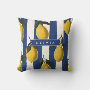 Personalised Italian Lemon Stripe Coastal  Cushion