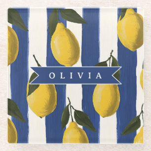 Personalised Italian Lemon Stripe Coastal Glass Coaster