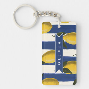 Personalised Italian Lemon Stripe Coastal  Key Ring