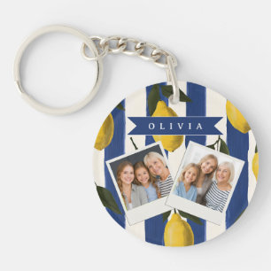 Personalised Italian Lemon Stripe Coastal  Key Ring