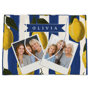 Personalised Italian Lemon Stripe Coastal Large Gift Bag