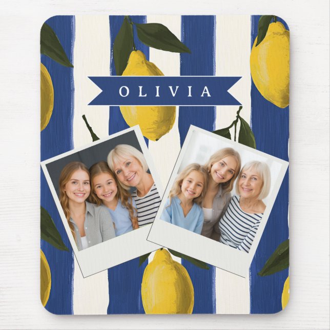 Personalised Italian Lemon Stripe Coastal  Mouse Pad (Front)