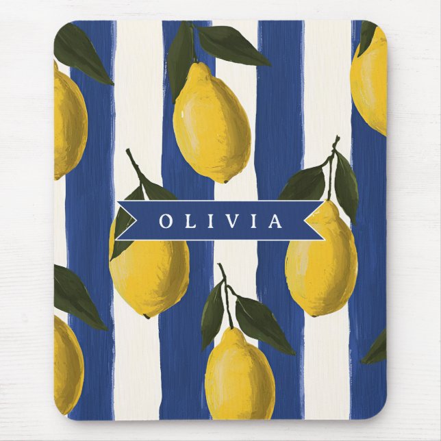 Personalised Italian Lemon Stripe Coastal  Mouse Pad (Front)