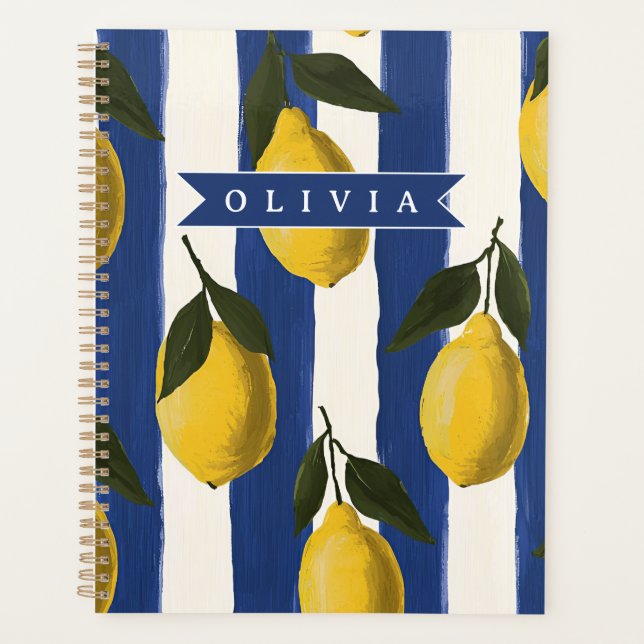 Personalised Italian Lemon Stripe Coastal  Planner (Front)