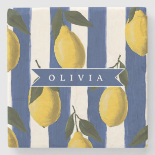 Personalised Italian Lemon Stripe Coastal Stone Coaster