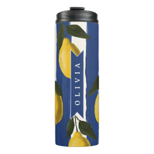 Personalised Italian Lemon Stripe Coastal  Thermal Tumbler
