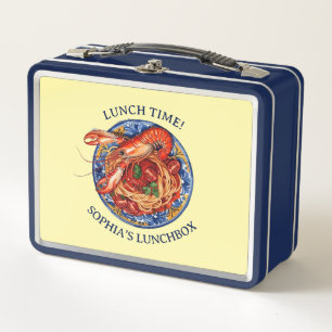 Personalised Italian Pasta, Light Blue Maiolica  Metal Lunch Box