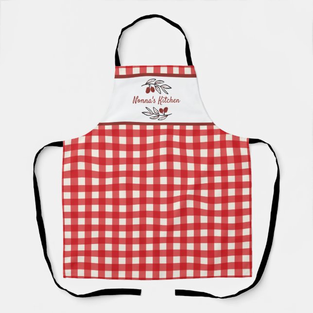 Personalised Italian Red Gingham Cooking  Apron (Front)