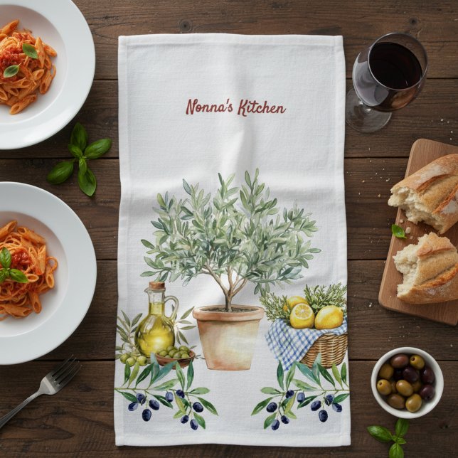 Personalised Italian Watercolor Cooking  Tea Towel (Creator Uploaded)
