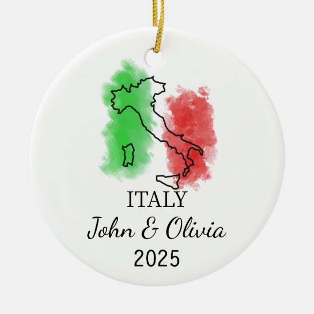 Personalised Italy Ornament, Italy Flag Gift Ceramic Tree Decoration (Front)