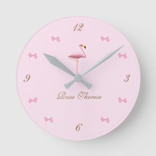 Personalised It's a Girl Pink Flamingo Themed Round Clock