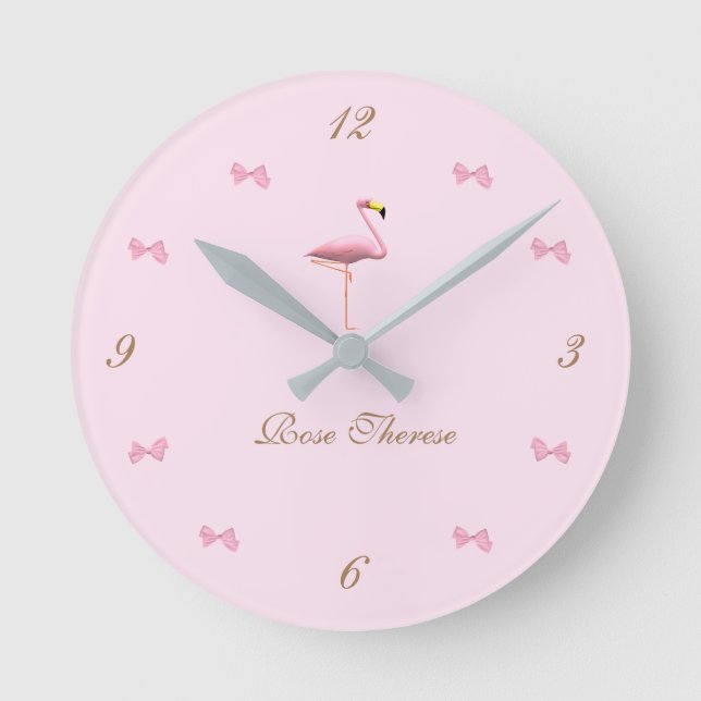 Personalised It's a Girl Pink Flamingo Themed Round Clock (Front)