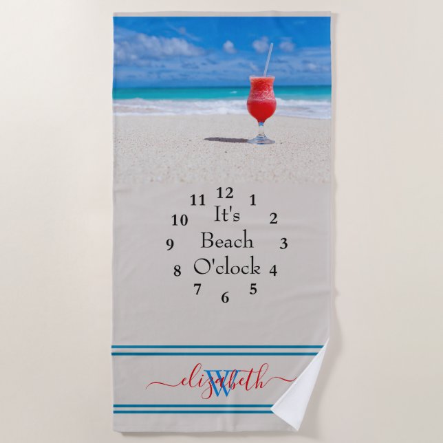Personalised It's Beach O'clock Beach Towel (Front)