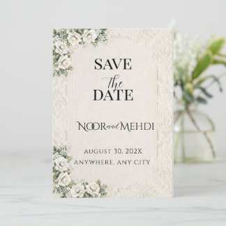 Personalised Ivory Blossom Islamic Wedding Save The Date