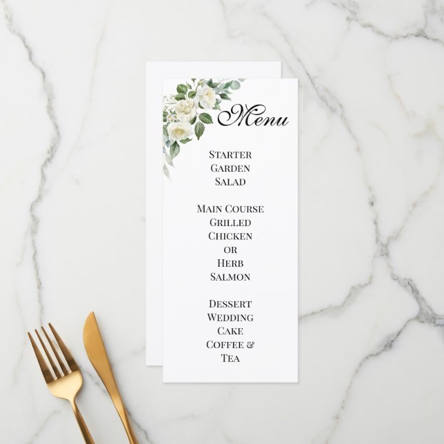 Personalised Ivory Blossom Wedding Menu  (Front/Back In Situ)