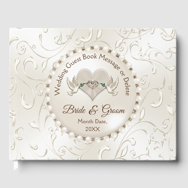 Personalised Ivory, Elegant Wedding Guest Books (Front)