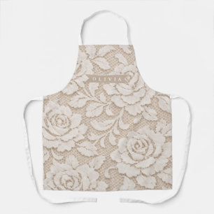 Personalised Ivory Lace Bridal Elegant Vintage Apron