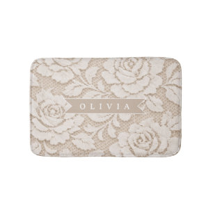 Personalised Ivory Lace Bridal Elegant Vintage Bath Mat