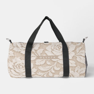 Personalised Ivory Lace Bridal Elegant Vintage Duffle Bag