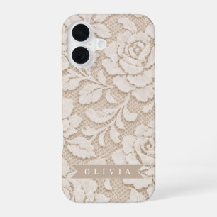 Personalised Ivory Lace Bridal Elegant Vintage iPhone 16 Case