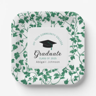 Personalised Ivy Green Graduation Party Paper Plate