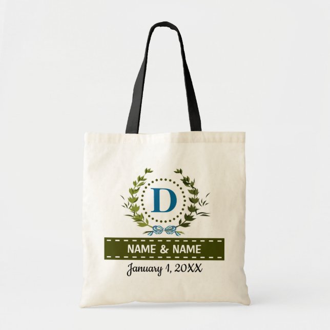 Personalised Ivy Wreath Wedding Date Monogram D Tote Bag (Front)