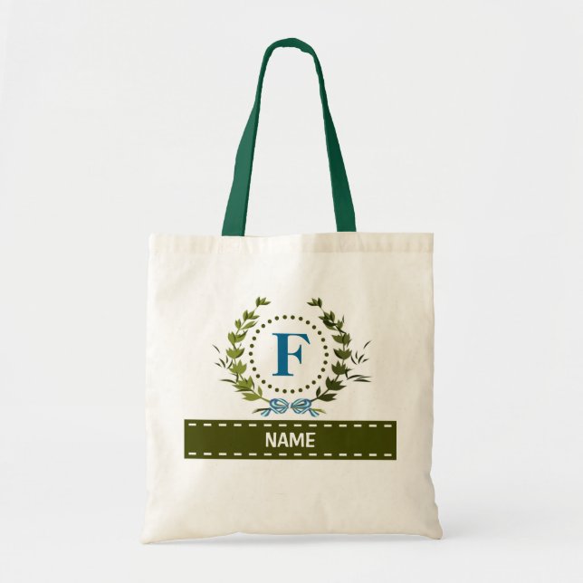 Personalised Ivy Wreath Wedding Date Monogram F Tote Bag (Front)