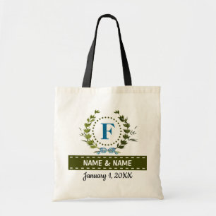 Personalised Ivy Wreath Wedding Date Monogram F Tote Bag
