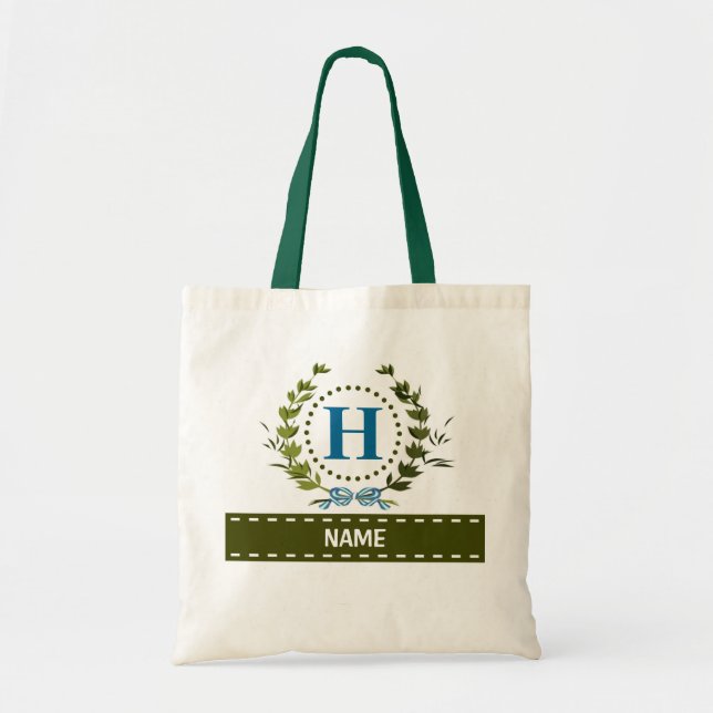 Personalised Ivy Wreath Wedding Date Monogram H Tote Bag (Front)
